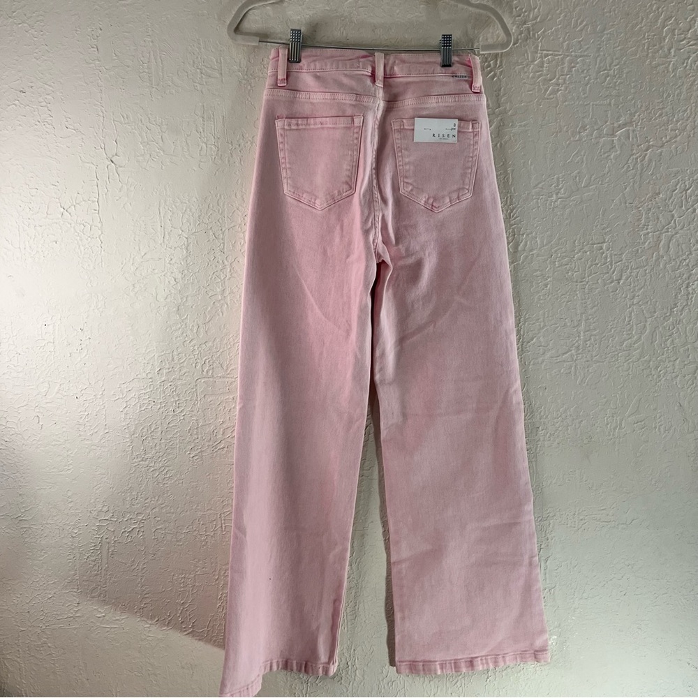 Risen High Rise Acid Pink Tummy Control Wide Leg Jeans - Picture 8 of 13